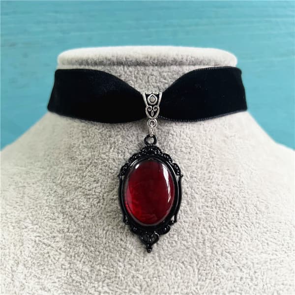 Gothic Vampire Cameo -riipus Choker Velvet -kaulakoru B Red