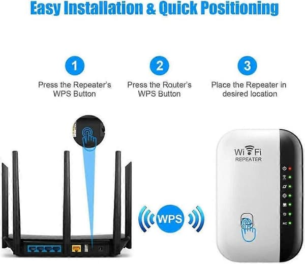 WiFi Extender, WiFi Booster, 3000 sq. ft., Inkluderer Ethernet-port til at booste internetforbindelsen