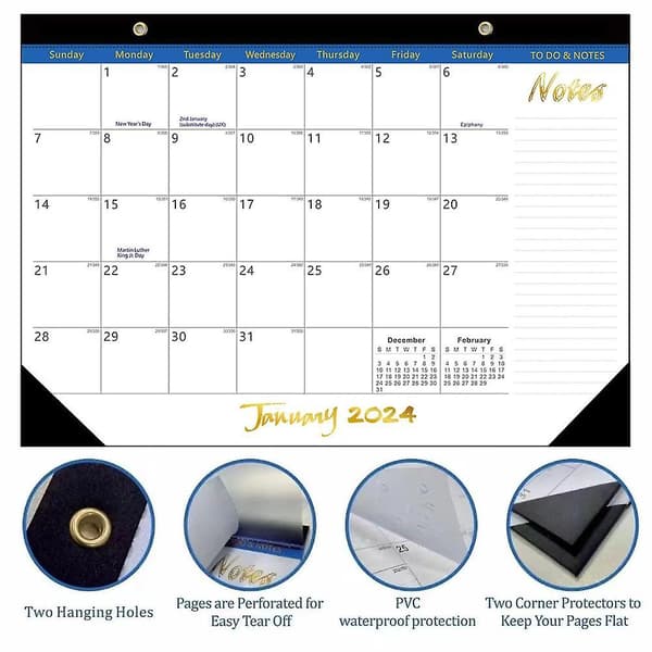 2024 Kalender Solid Dobbel Wire Binding, Store Daglige Blokker, 18 Måneders Veggkalender 2024-2025, Januar 2024 - Juni 2025 Salg