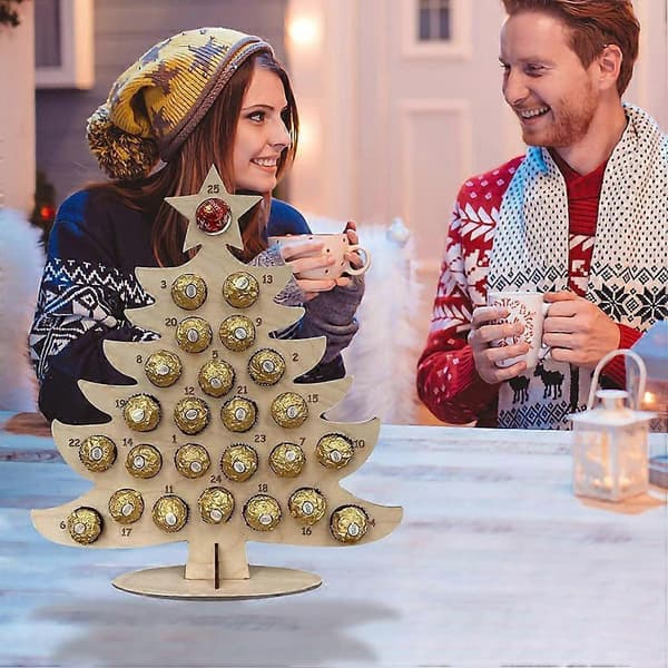 Chokoladefyldt julekalender i træ til julepynt og gaver