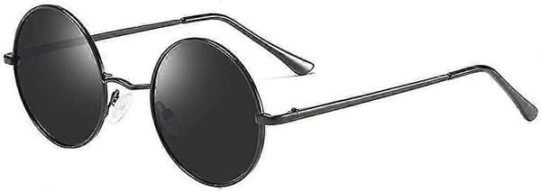 Solbriller i John Lennon-stil for unisex runde polariserte linser Black Lens-matte Black Frame