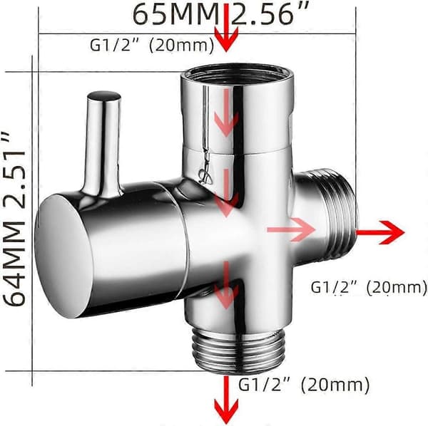 1 stk. dusjventil i messing med T-adapter, G1/2\" dusjarm