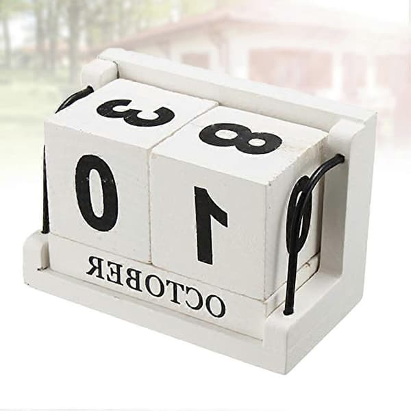 Skrivbordskalender i trä för hemmabruk, vit