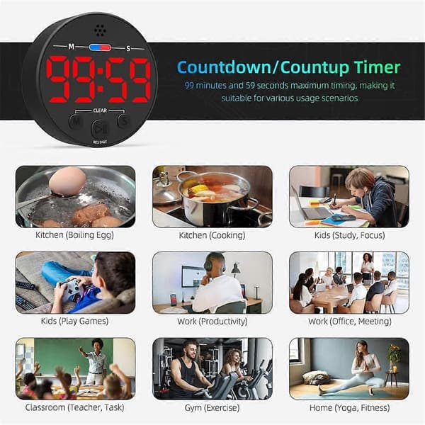 Visuell digital timer med LED-display - Ideell for kjøkken, rød