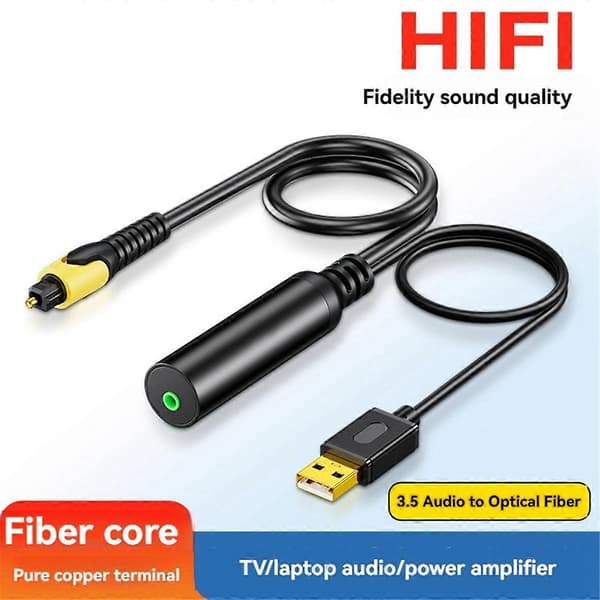 3,5 mm til SPDIF Audio Converter, Analog til Digital Audio Adapter 3,5 mm Aux til Optisk Kabel til TV Ga