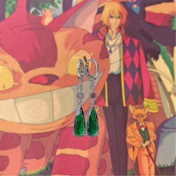 Anime Howls Moving Castle Howl Kunstig Ædelsten Øreclips Drop Øreringe Mode Gave