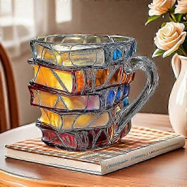 Kreativ 3D bogformet glaskrus til varme og kolde drikke, perfekt til bibliofile 2PCS