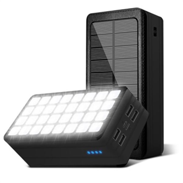 Psooo PS-900 Solcells Powerbank med LED-Ljus - 50000mAh - Svart Svart