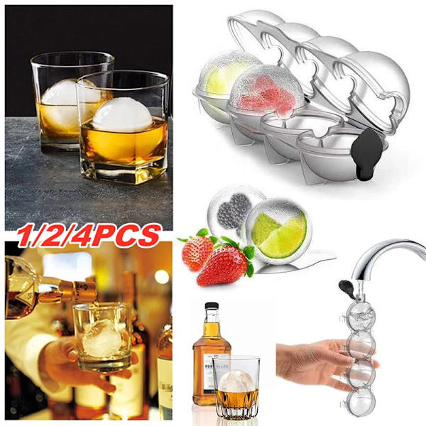 1/2 / 4PCS 4 Cavity Whisky Ice Cube Maker mögel sfär mögel 2PCS