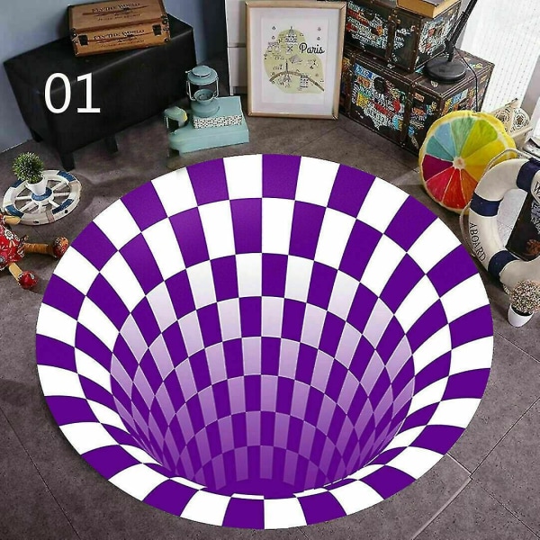 3d Illusions Vortex matta med bottenlöst hål Halkfri matta Runda rutnätsrumsmatta W 80X80cm Purple
