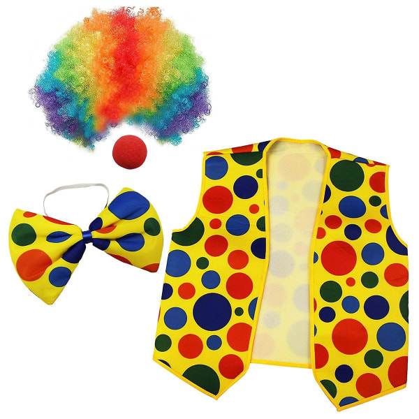 4-pack clowndräkt-clown näsa clown peruk fluga och väst för cosplay-fester Karnevaler Dress Up R Multicolor none