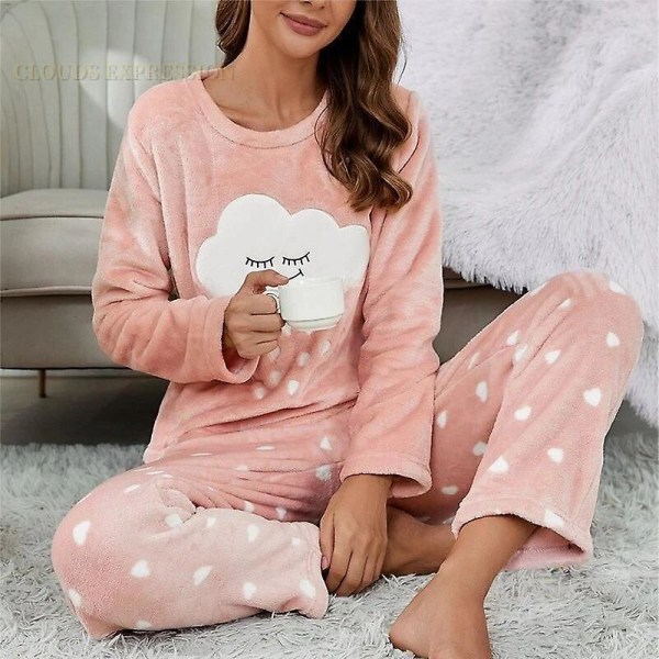Höst-vinter flanell pyjamasset för kvinnor Tecknade Panda printed sovkläder Sammets set Kawaii Girl Pijamas Mujer Pyjamas W23 L