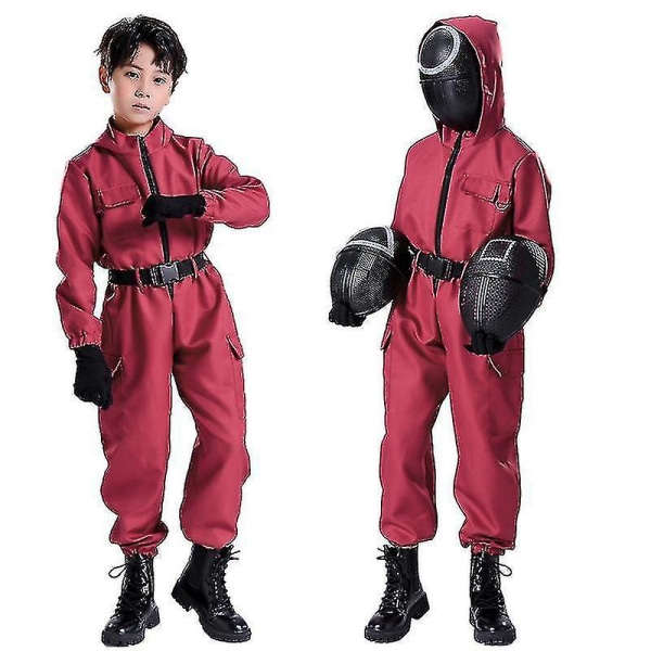 Barn Squid Game Kostym Cosplay Jumpsuit + Squid Game Mask Halloween Outfit Presenter Party 150 square