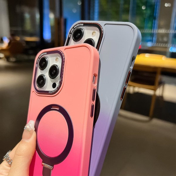 Gradient Color Magsafe Case Kompatibel med Iphone 15 Pro Max, Soft Tpu Anti-dropp Stötsäkert cover med magnetiskt osynligt stativ Purple-Red For iPhone 15 Pro Max