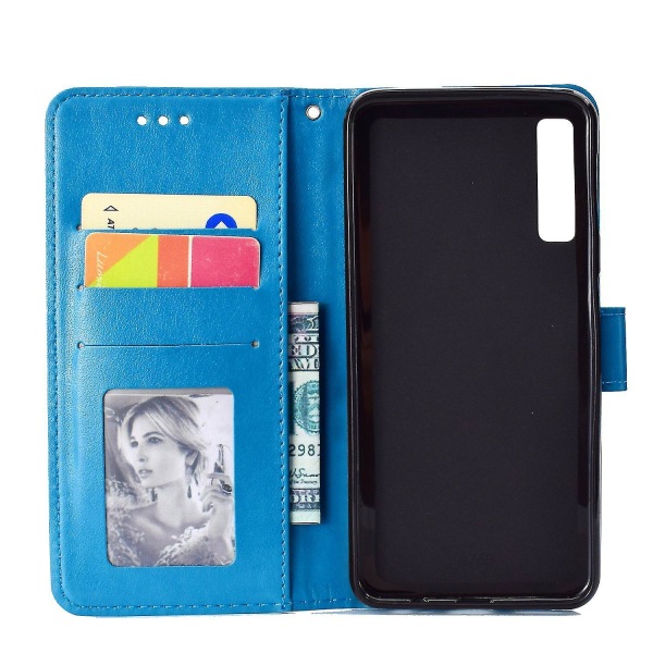 Plånbok med tryckt mandalamönster med flip-back- case för Samsung Galaxy A7/a750-lila Blue