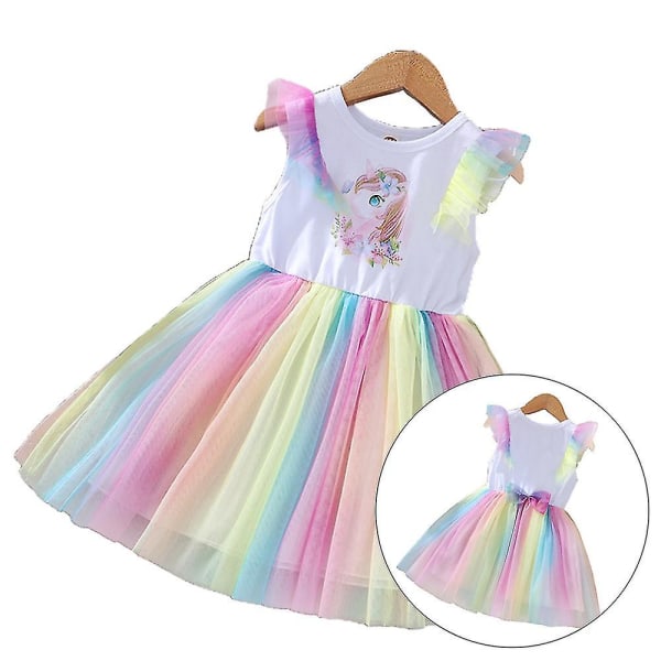 Barn Baby Flickor Volanger ärm Print Rainbow Swing Dress Födelsedagsfest Klänningar Födelsedagspresent Tmall 4-5 Years