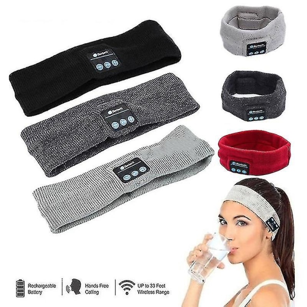 Sömnhörlurar Trådlösa, Bluetooth sporthörlurar med pannband med ultratunna Hd-stereohögtalare Perfekt för sömn, träning, jogging, yoga Dark Grey