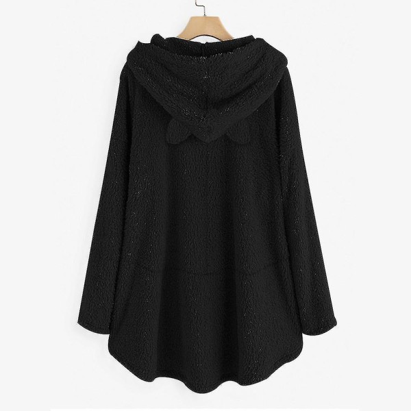 Huvtröja i fleece för kvinnor Vinter Varm Casual Sweatshirt Cat Ears Design Lös tröja Black M