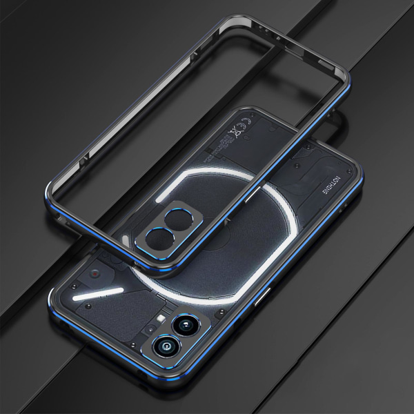 Case kompatibel Nothing Phone 2, aluminium smal metallram rustning med mjuk inre stötfångare för ingenting Phone 2 Black-Blue For Nothing Phone 2