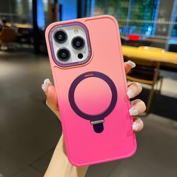 Gradient Color Magsafe Case Kompatibel med Iphone 15 Pro Max, Soft Tpu Anti-dropp Stötsäkert cover med magnetiskt osynligt stativ Pink-Rose Red For iPhone 15 Pro Max
