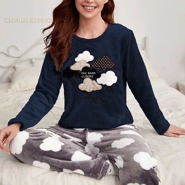 Höst-vinter flanell pyjamasset för kvinnor Tecknade Panda printed sovkläder Sammets set Kawaii Girl Pijamas Mujer Pyjamas W23 M