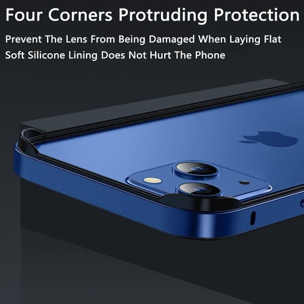 Aluminiumram Metall stötfångare Case Kompatibel Iphone 15 Pro Max/15 Pro/15 Plus med upphöjd kantskydd Blue iPhone 15 Pro Max