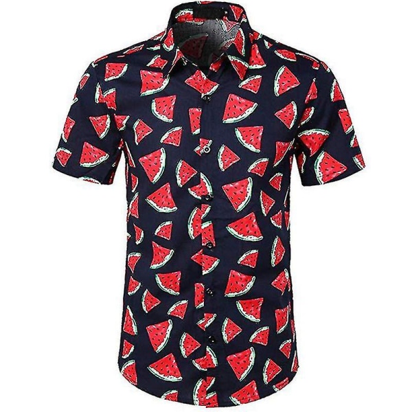 Män Hawaii Beach Shirt Holiday Aloha Summer Casual Kortärmad Button Up Shirts Toppar Watermelon Print S