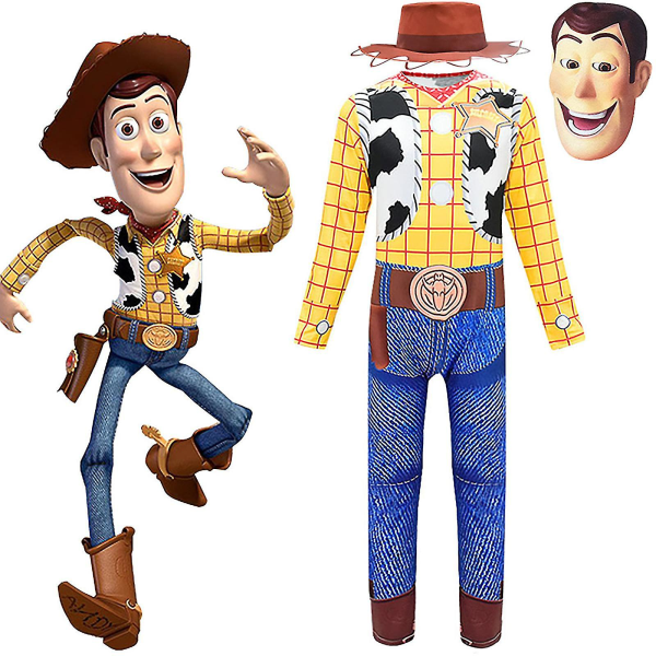 Disney Sheriff Woody Toy Story 4 Barn Pojkar Sovdräkt Jumpsuit Hatt Mask Cosplay Kostym Finklänning Halloween Set Tmall 5-6 Years