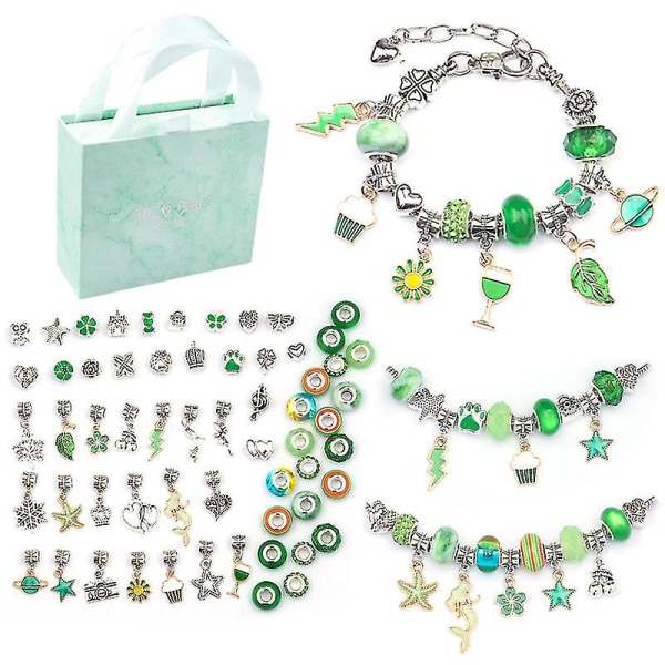 Berlockarmbandstillverkningssats gör-det-själv hantverk smycken set för barn flickor tonåringar Green