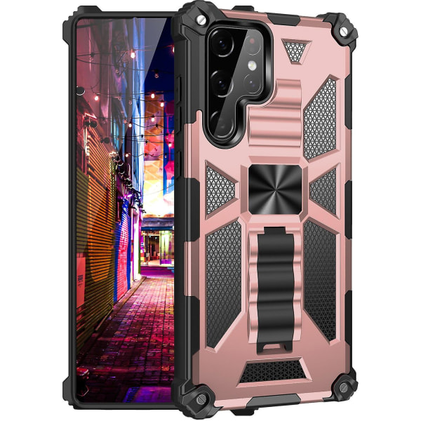 Heavy Duty Armor Military Grade case kompatibelt Samsung Galaxy S23 Ultra/s23 Plus/s23 med bilmagnetring Stativ S23 Rose Gold