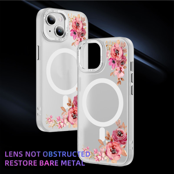 Ett tydligt och stilrent blommönsterdesign, matt hudvänligt Magsafe magnetiskt phone case lämplig för iPhone 11-15ProMax och andra modeller transparent iphone13Pro