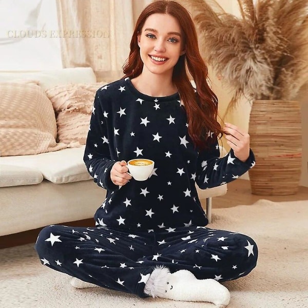 Höst-vinter flanell pyjamasset för kvinnor Tecknade Panda printed sovkläder Sammets set Kawaii Girl Pijamas Mujer Pyjamas W22 S