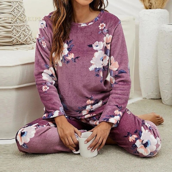 Höst-vinter flanell pyjamasset för kvinnor Tecknade Panda printed sovkläder Sammets set Kawaii Girl Pijamas Mujer Pyjamas W22 XL
