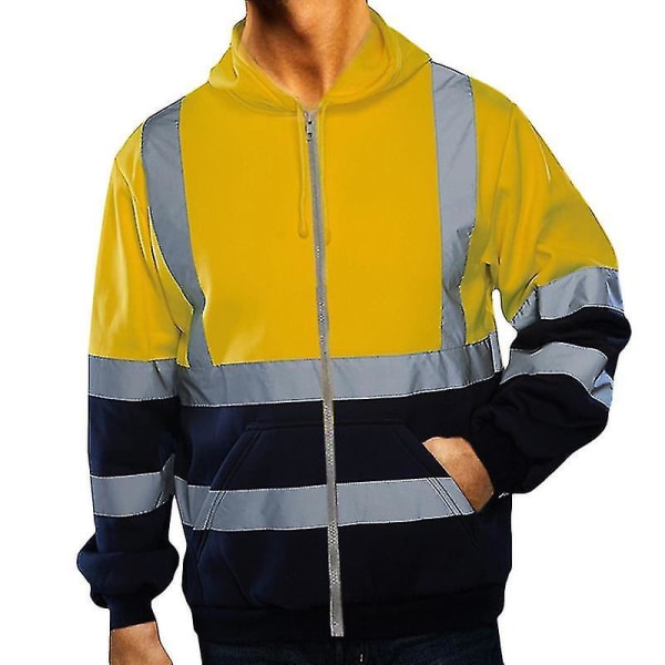 Män Hi Viz Synlighet Säkerhet Arbetsrock Jacka Hoody Sweatshirt Toppar Ytterkläder Yellow 2XL