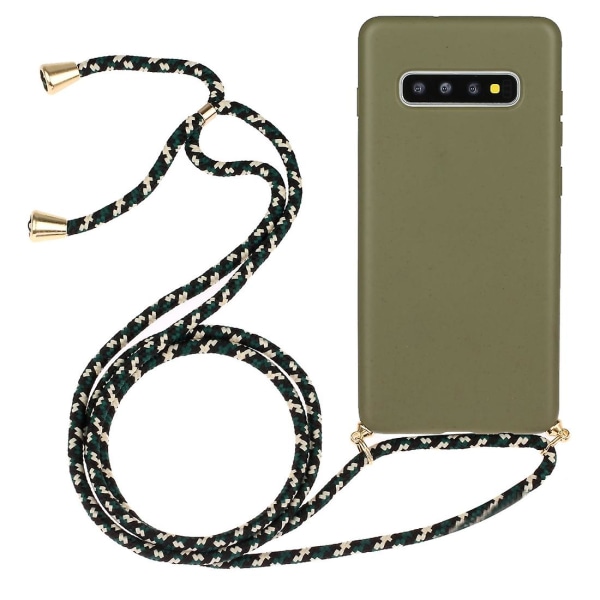 Wheat Straw Material + Tpu Case med snodd för Samsung Galaxy S10 Plus Army Green For Samsung Galaxy S10 Plus