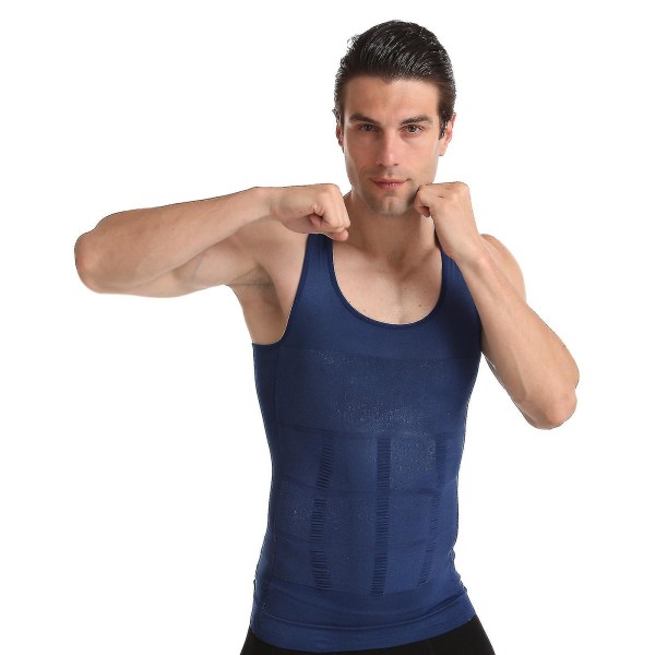 Herr Body Shaping Sweat Bastu Stretch Mage Control Body Underkläder Tight Shapewear Blue S
