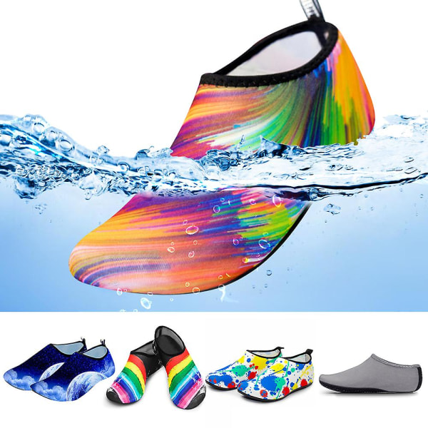 Unisex vattenskor Simning Dykstrumpor Sommar Aqua Beach Sandal Platt Sko Seaside Halkfri Sneaker Strumpor Toffel För män Kvinnor C 34-35 M Rainbow Stripes