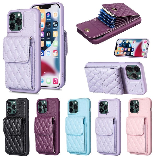 Crossbody case kompatibelt med Iphone 15 Pro Max, Pu-läder stötsäkert cover med Rfid-blockerande korthållare och stöd Purple For iPhone 15 Pro Max