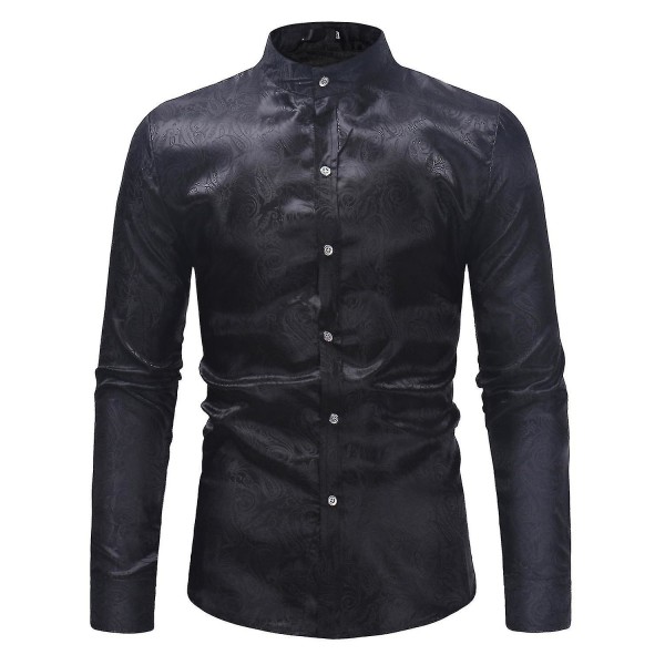 Printed långärmad skjorta i plusstorlek för män Black L