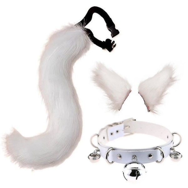 Cat Ears Hårklämma Kostym Halloween Party Neck Chocker Cosplay Set.c white