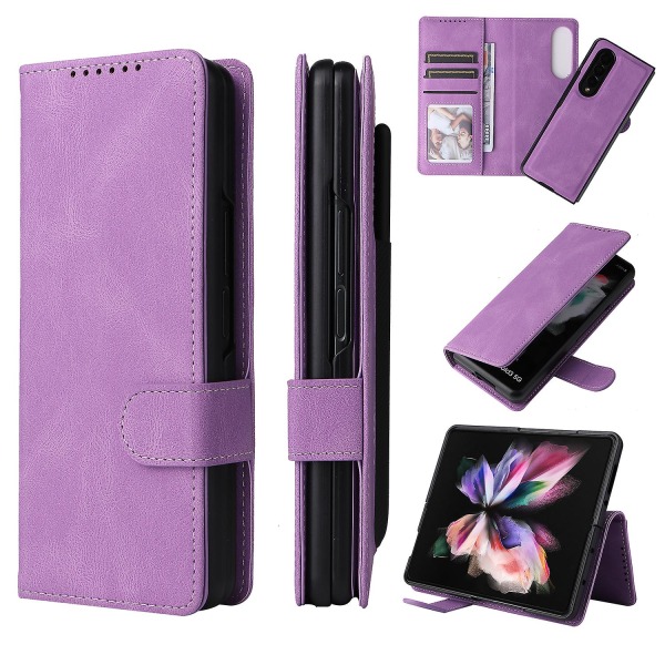 Case med fullständigt skydd i magnetiskt läder kompatibelt med Samsung Galaxy Z Fold 3 med kortplatsstativ. Purple