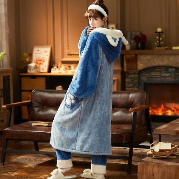 Pyjamas Set Kvinnor Söt Söta Flanell Varm Tjock Höst Vinter Hemma Kostym Mjuk Lös Nattkläder Pyjamas 01 XXL