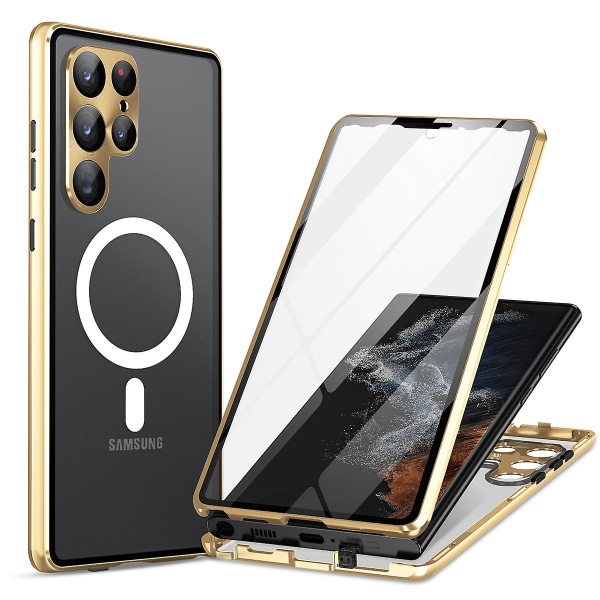 Metall Magsafe case kompatibelt med Samsung Galaxy S23 Ultra, case med kameraskydd Gold For Galaxy S23 Ultra