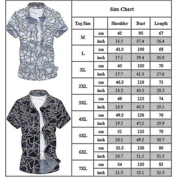 Plus Size Men Holiday Button Down-skjortor Sommar Casual Beach Kortärmad Topp Sky Blue M