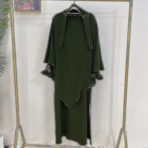 Ramadan Eid Muslimsk kvinna Jilbab 2 delar Abaya Med Hijab Lång Khimar Niqab Set Overhead Bönklänning Islam Outfit Djellaba Burka green set XL-XXL