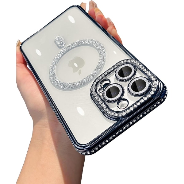 Magsafe Magnetic Luxury Plating Bling Rhinestones Diamond Sparkly Shockproof Case För Iphone 15 Pro Max 15 Ultra black