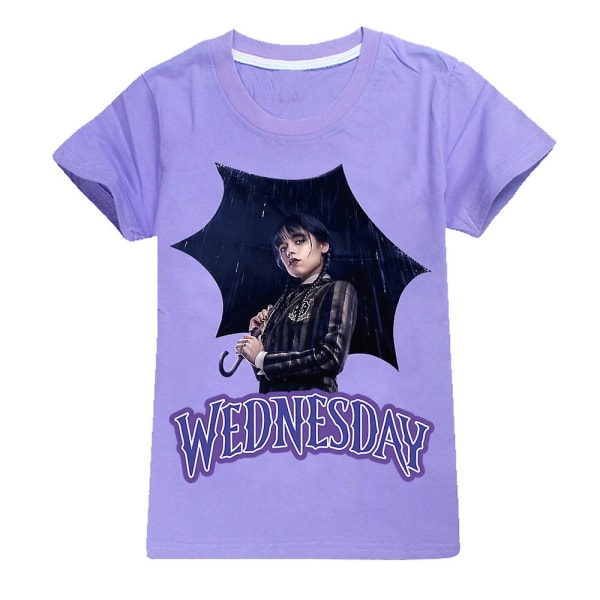 Flickor Barn Onsdag Addams Familjetryck T-shirt Mode Casual Sommar Kortärmade toppar med rund hals Purple 11-12Years