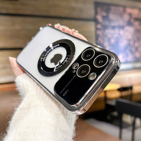 Magsafe Magnetic Luxury Plating Klart case för Iphone 15 Pro Max/15 Ultra/15 Pro/15 Plus/15 kompatibel trådlös laddning Silver iPhone 15 Pro