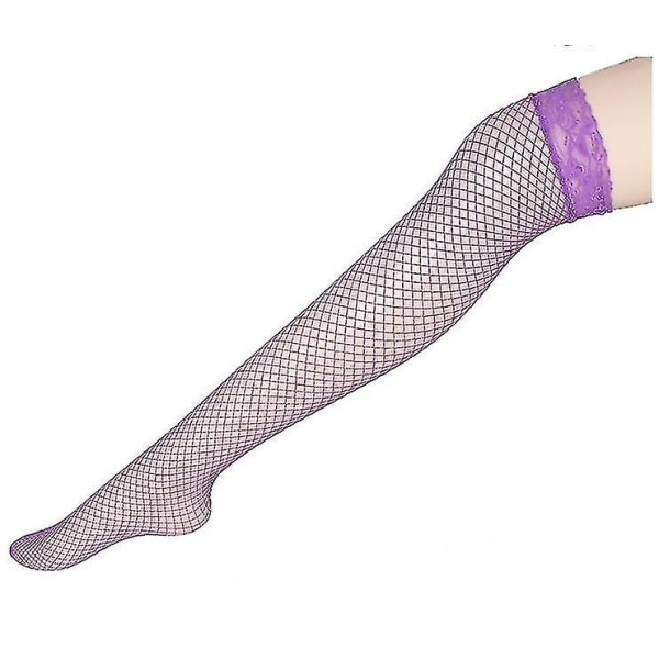 Sexiga Linger Over Knee Strumpor Sexiga Fishnet Spets Nylon Top Mesh Lår Höga strumpor Strumpbyxor Långa strumpbyxor Purple