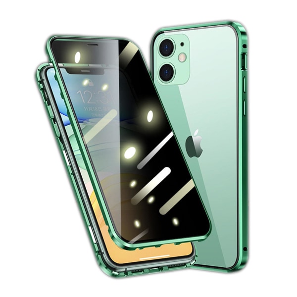 Sekretess Magnetisk metall stötfångare Anti-kikar case kompatibel med Iphone 15 Pro, dubbelsidigt härdat glas cover Green For iPhone 15 Pro